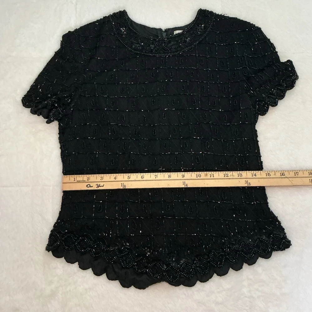 Vintage Black Beaded Short Sleeve Women's Top - Picture 8 of 12